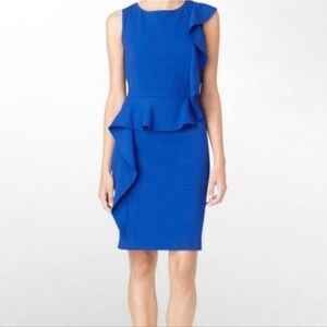 Calvin Klein Sheath Dress Ruffle Sleeveless Cobalt Blue Size 10‎